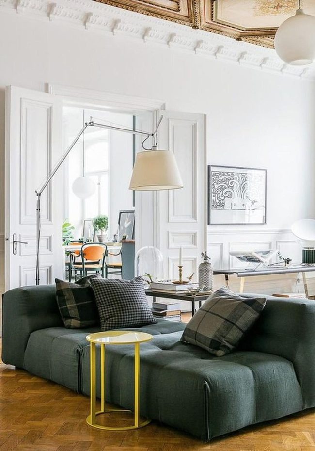 Cheerful Yellow Table Anchors Modern Classic Space
