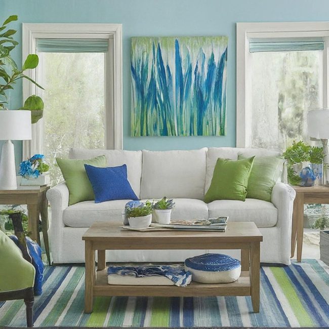 Navy Velvet Sofa With Emerald Accents