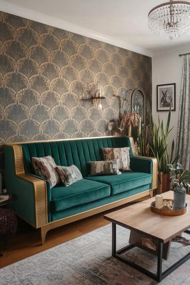 Green Velvet Art Deco Sofa
