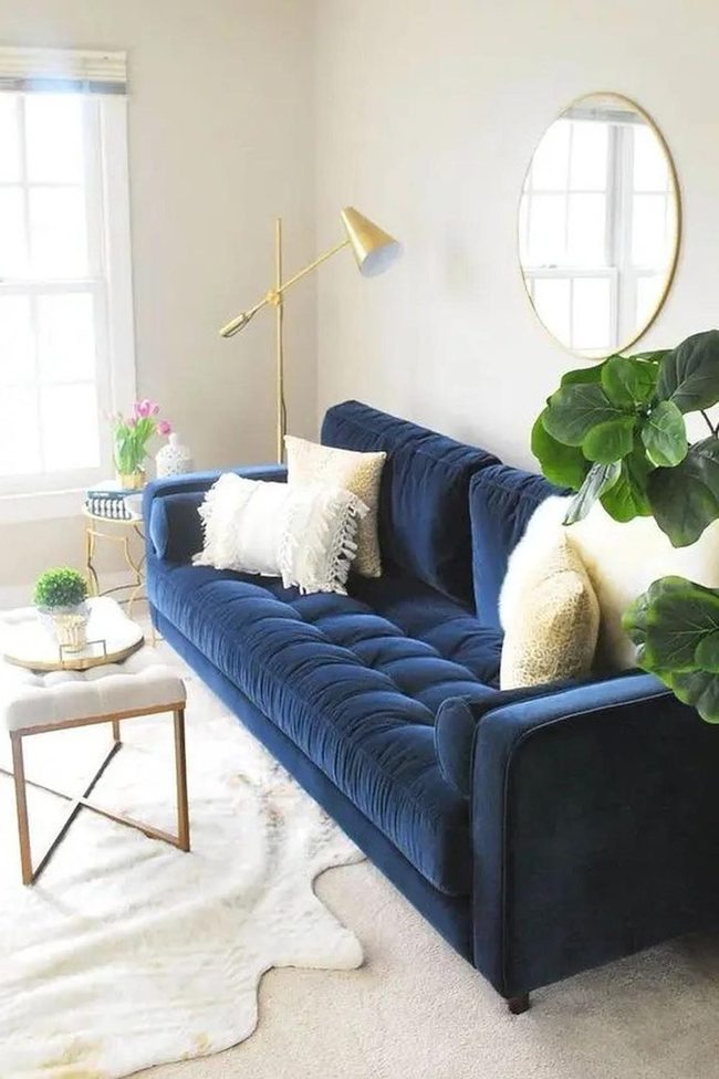 Deep Blue Button-Tufted Statement Sofa