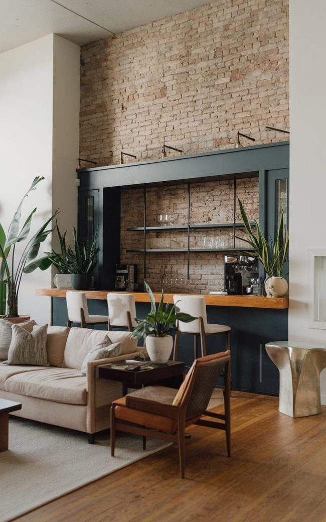 Exposed Brick Steel Bar Counter