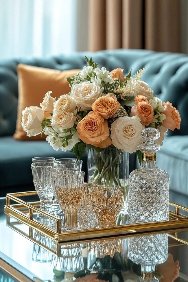 Gold Glass Reflective Living Room Centerpiece