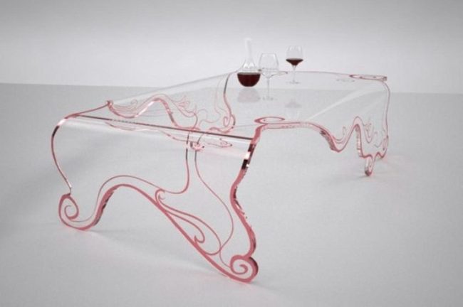 Glass Wave Table In Red Light