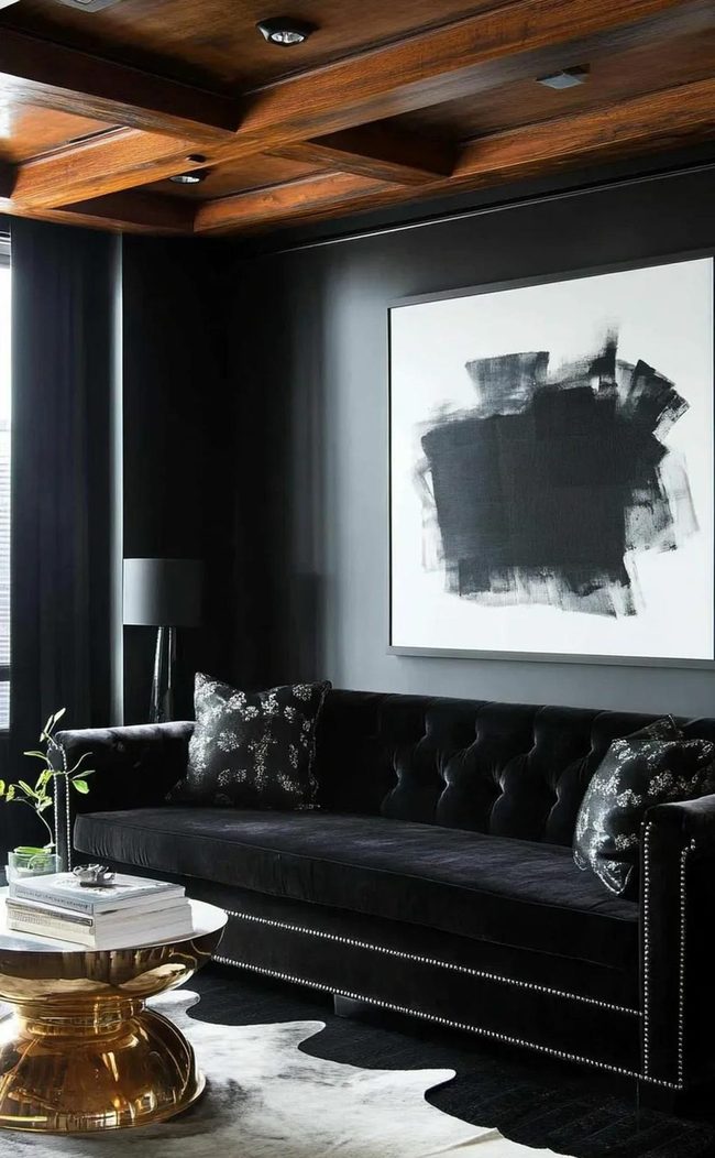 Black Sofa with Wooden Legs