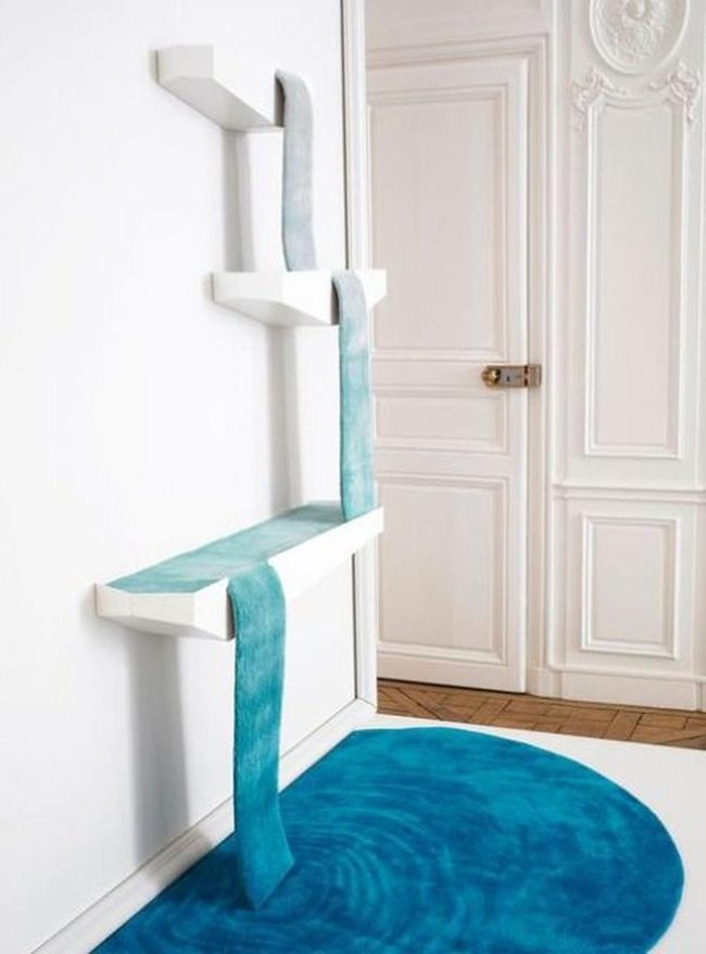 Blue Fabric Cascades White Minimalist Space