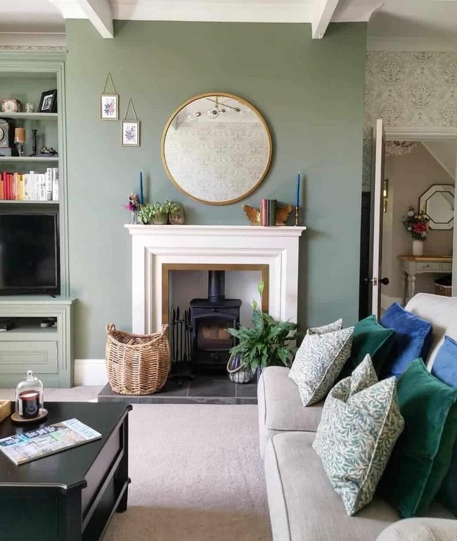 Sage Green Walls Cream Fireplace