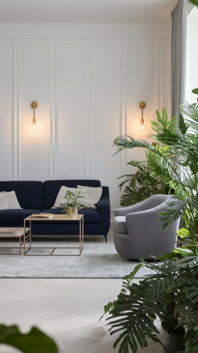 Blue Accent Walls With Warm Wood Tones