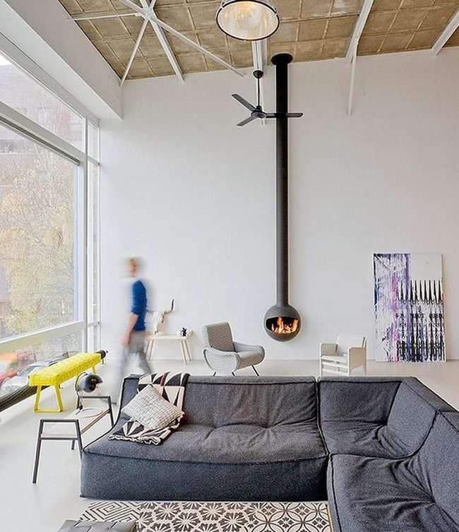 Black Fireplace, White Walls, Natural Light