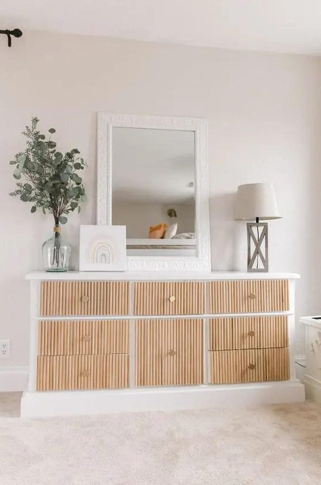 Light Wood Dresser, Green Botanical Touch