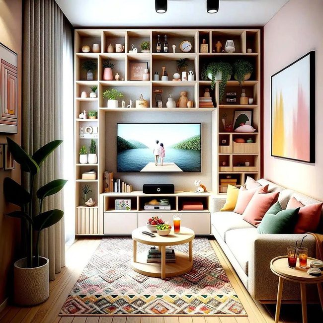 Small Space Living With Integrated Tv And Dining