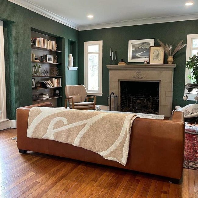 Brown Leather Sofa, Emerald Walls