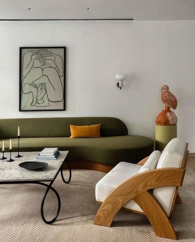 Curved Green Couch Minimalist Statement
