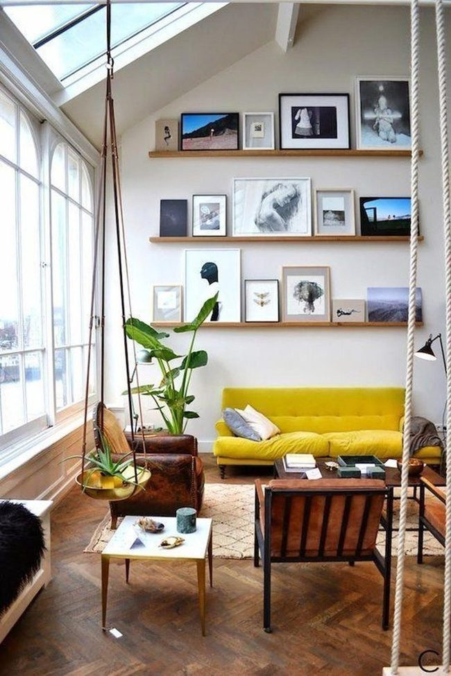 Sunny Yellow Sofa, Wooden Warmth