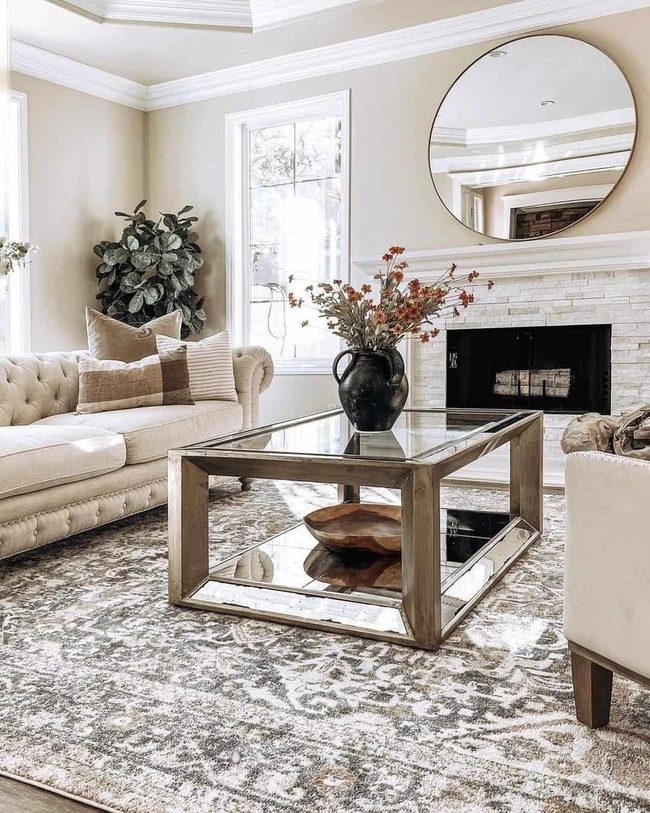 Mosaic Stone Fireplace White Mantle