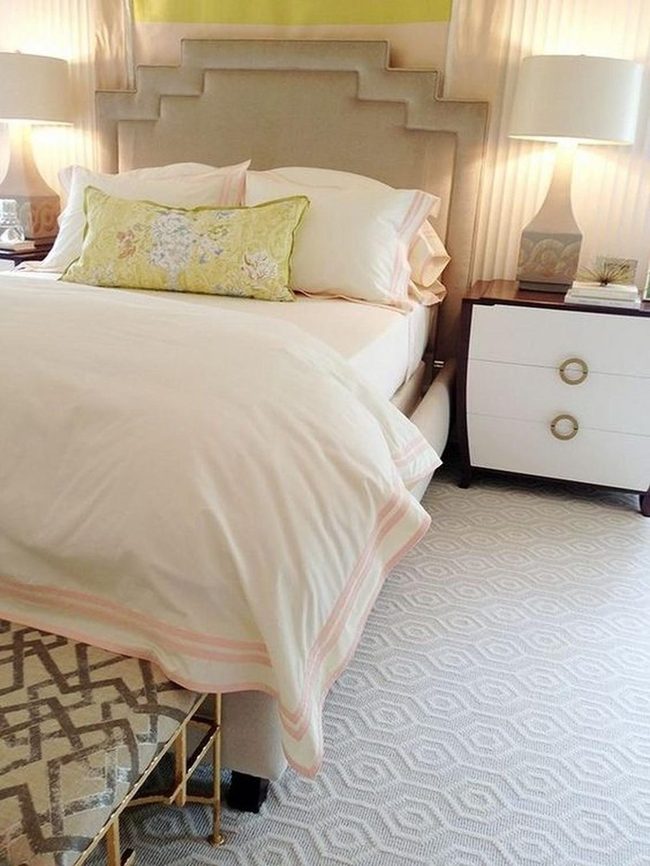 Pink-Bordered Bed, Neutral Sanctuary