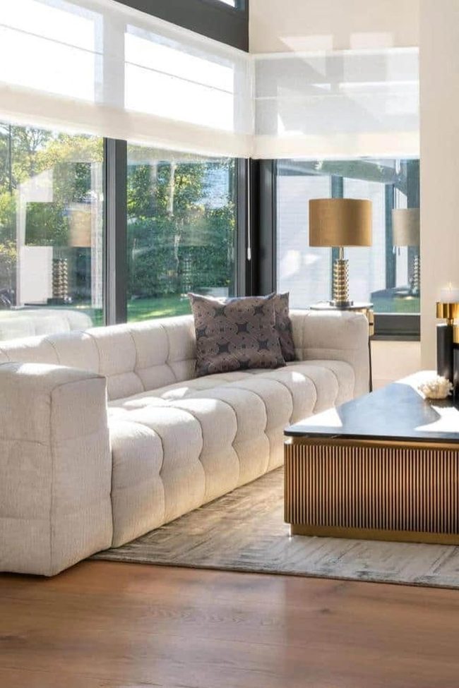 Cream Chenille Sofa With Deep Quilting