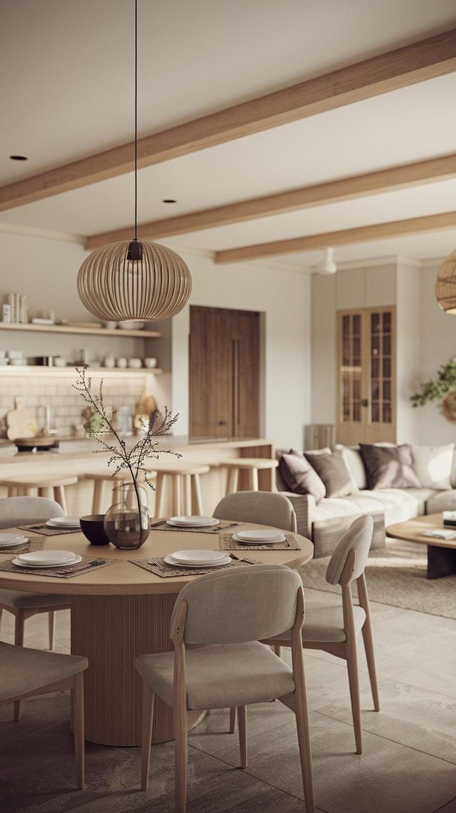 Open Kitchen Dining Flow With Natural Woods