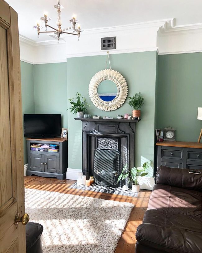 Mint Green Walls, Vintage Fireplace