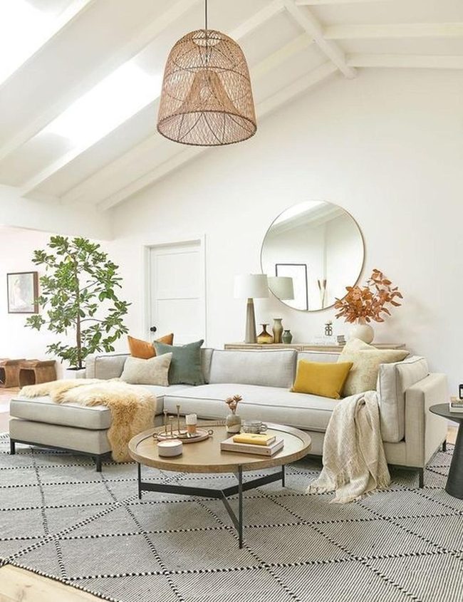 White Ceiling Beams Meet Soft Cushions