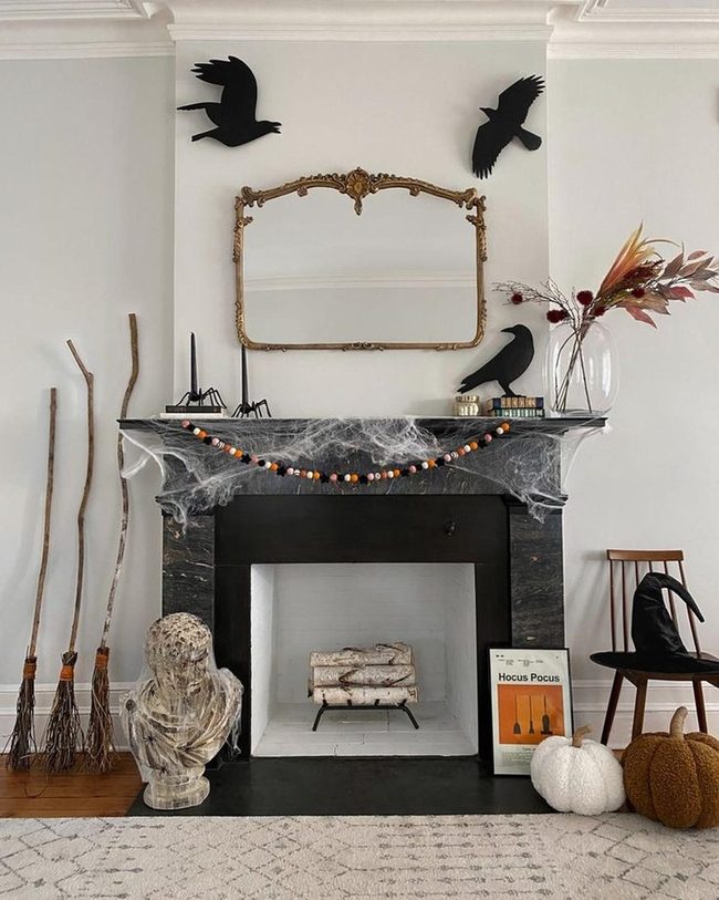 Black Fireplace Halloween Statement