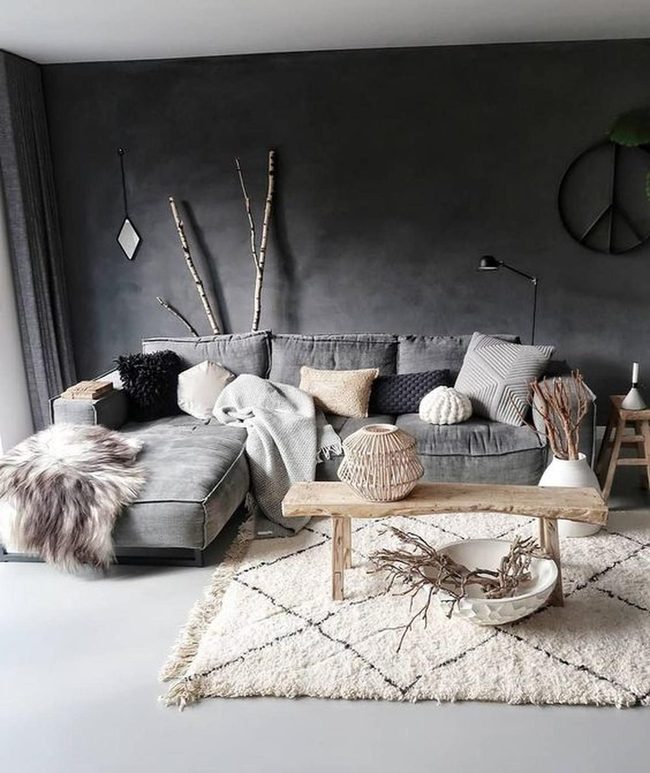 Dark Gray Meets Natural Wood Warmth