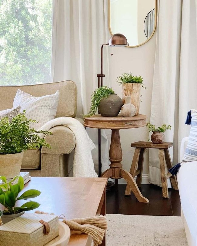 Green And Wood Living Room