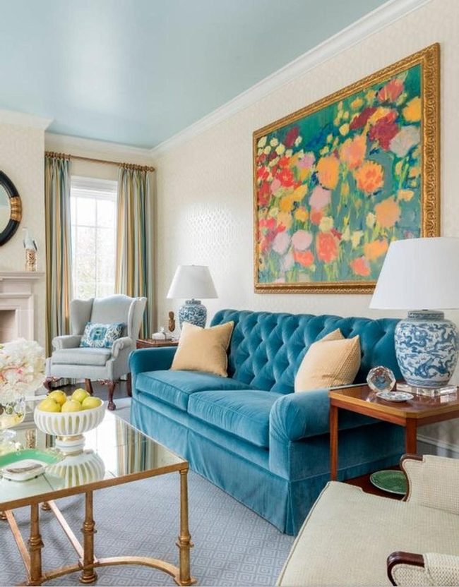 Blue Ceiling, Yellow Accents Pop