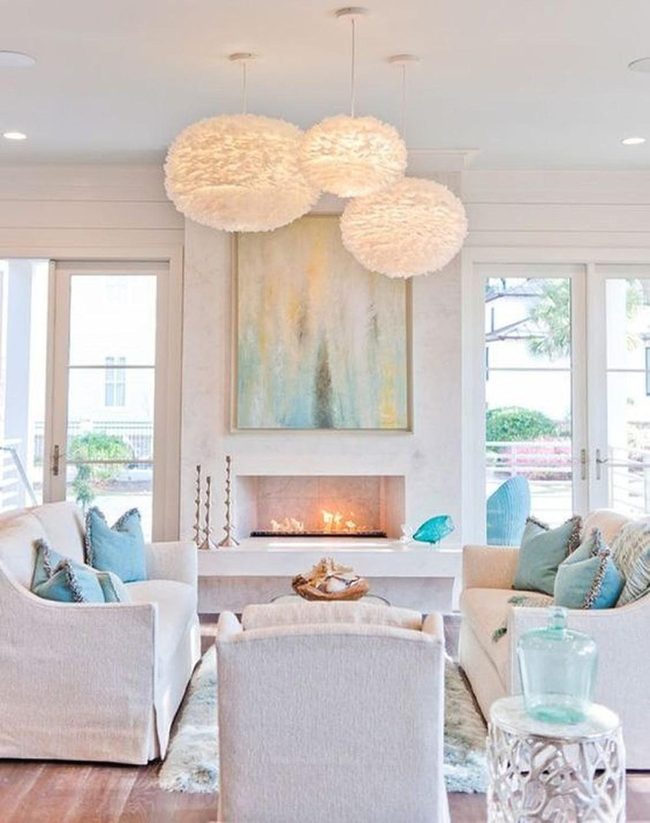 Sunlit White Living Room With Soft Blue Accents