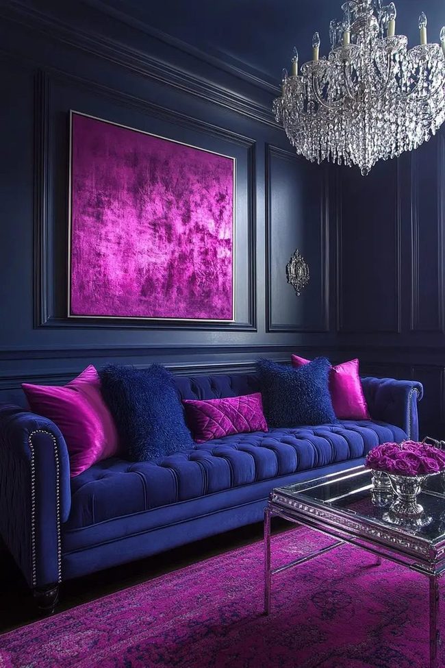 Purple Accents Against Navy Walls