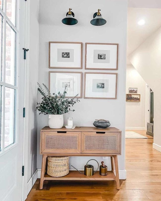 Cane Wood Table With Woven Storage