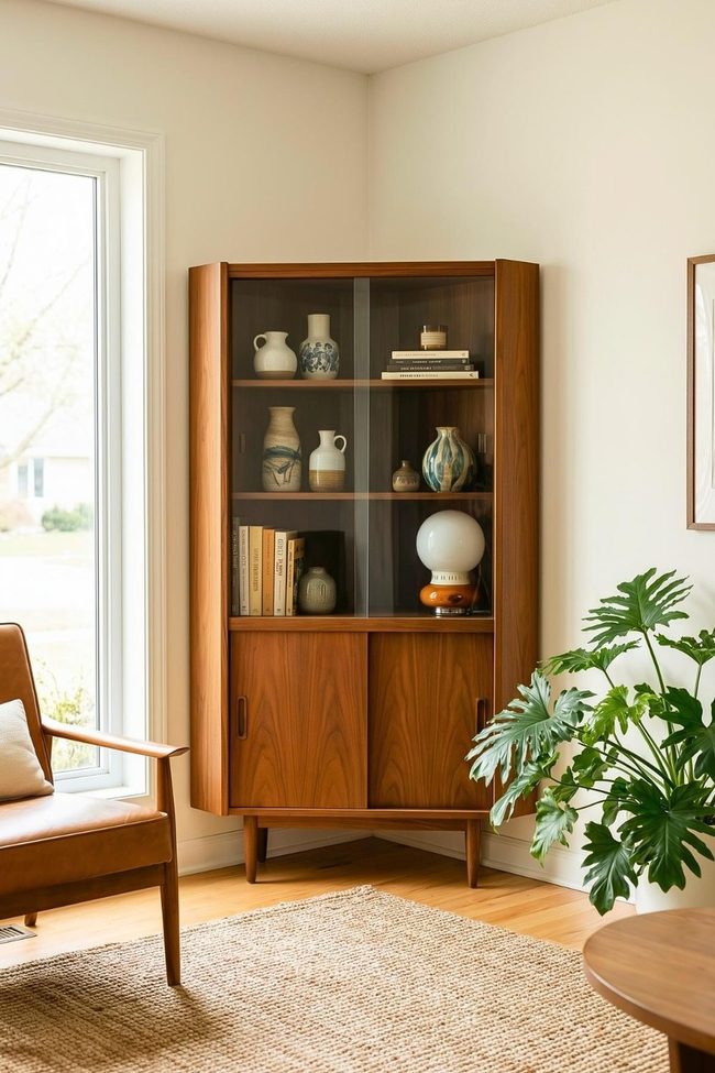 Tall Wood Cabinet With Trailing Plants