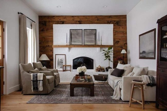 Warm Wood And Stone Living Room