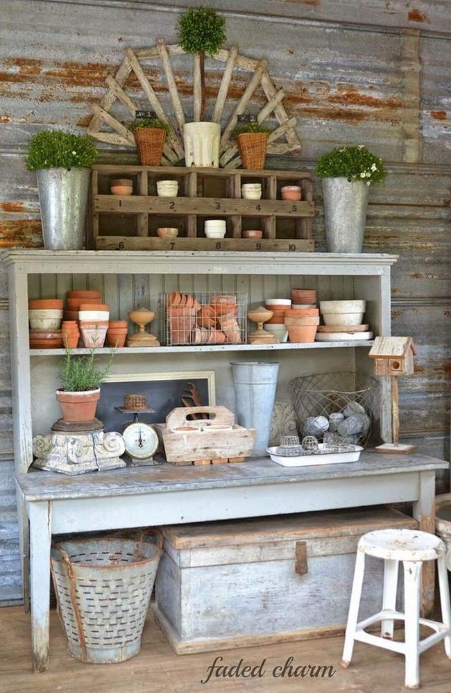 Vintage Potting Bench Garden Setup