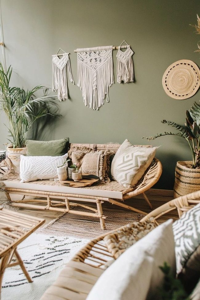 Olive Green Woven Boho Sitting Area