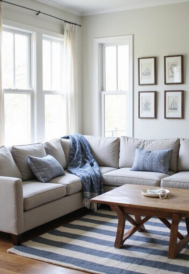 Blue Striped Coastal Living Room