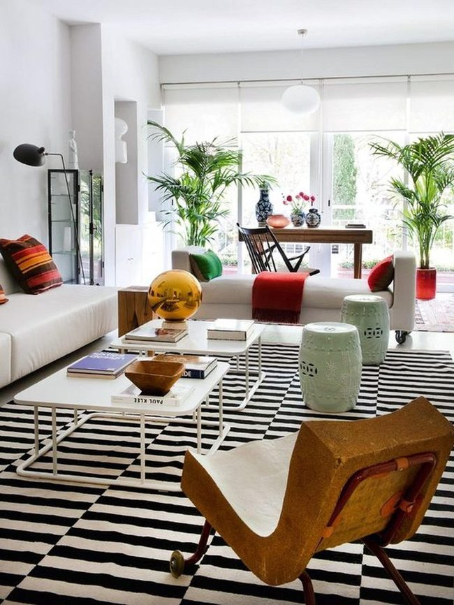 Black And White Striped Floor Statement
