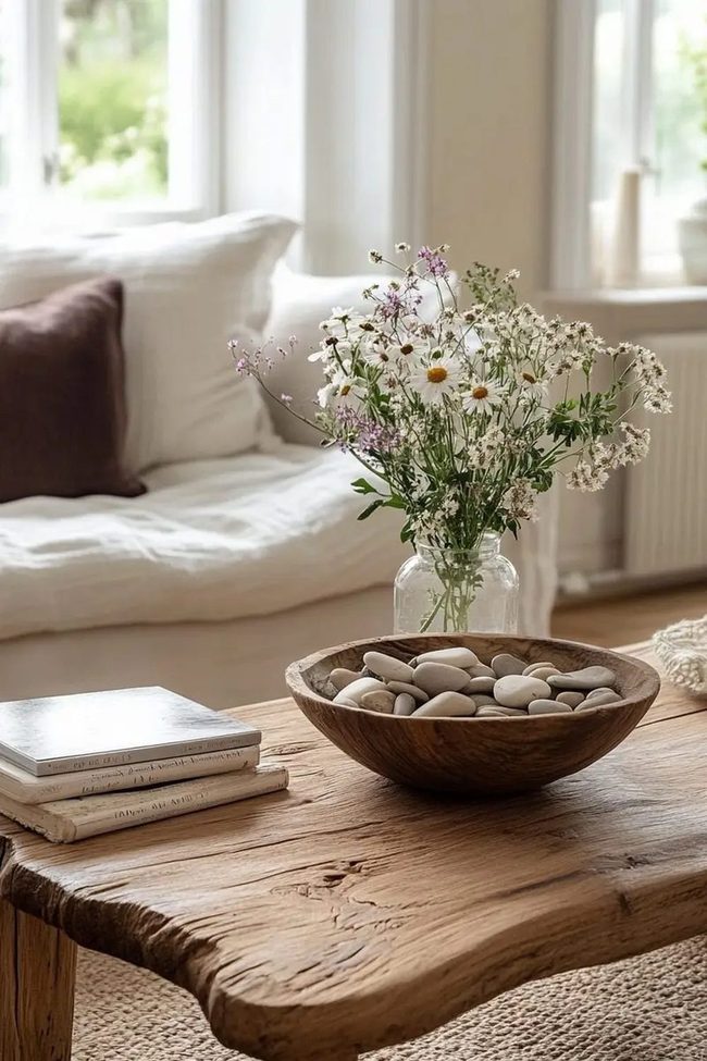 Raw Wood And Stone Coffee Table