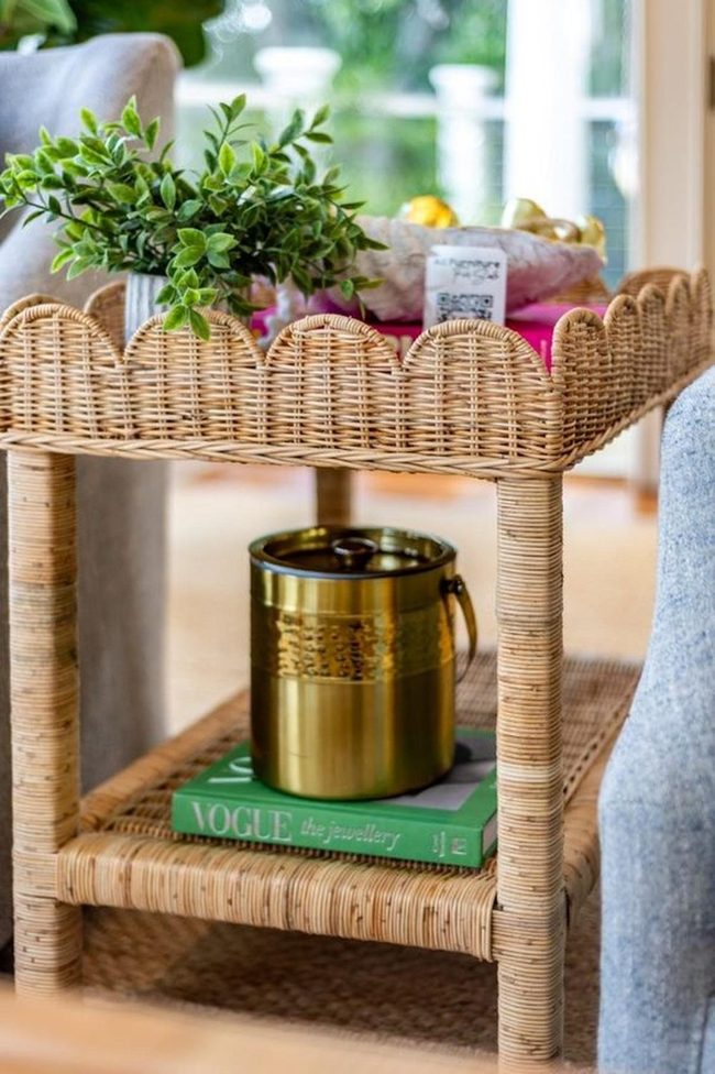 Wicker Table With Green Plant Accent