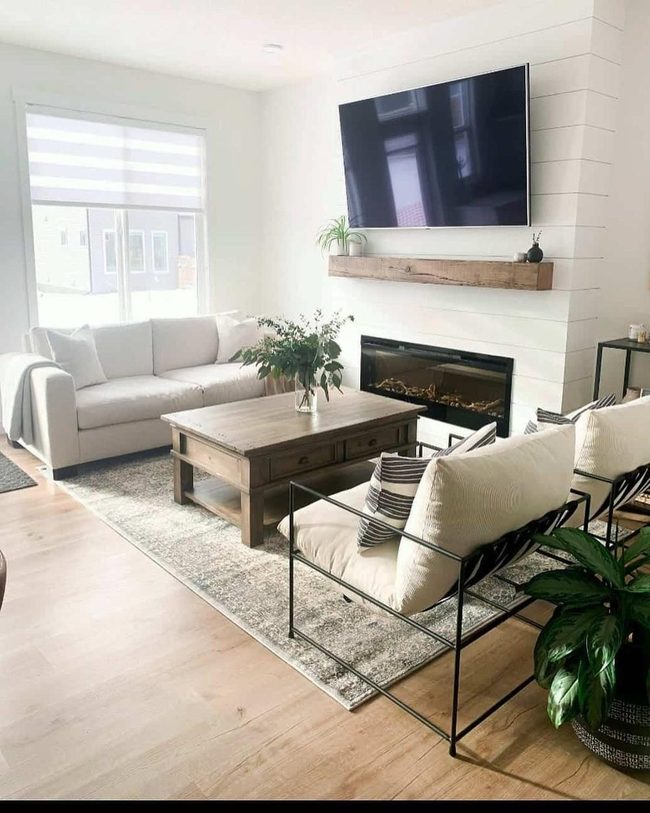 White Shiplap Fireplace Focal Point