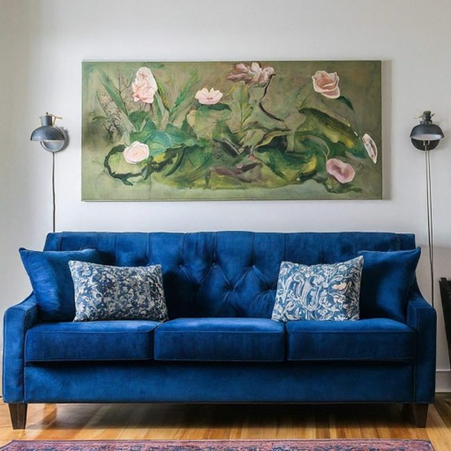 Deep Blue Velvet Against Gentle Grey
