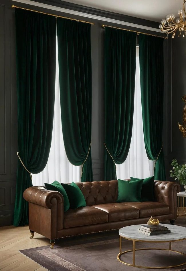 Emerald Velvet Curtains Define Rooms