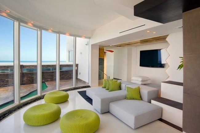 Ocean Views, Gray Couch, Green Accents