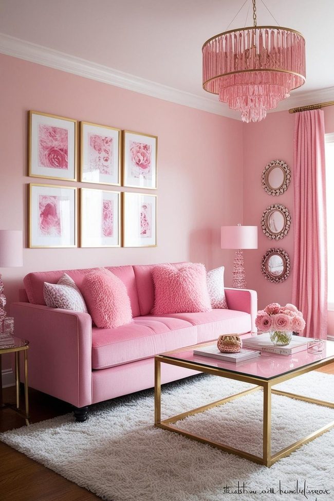 Pink And Black Buffalo Check Living Room