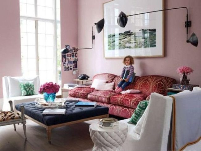 Red Patterned Sofas Frame Modern Living