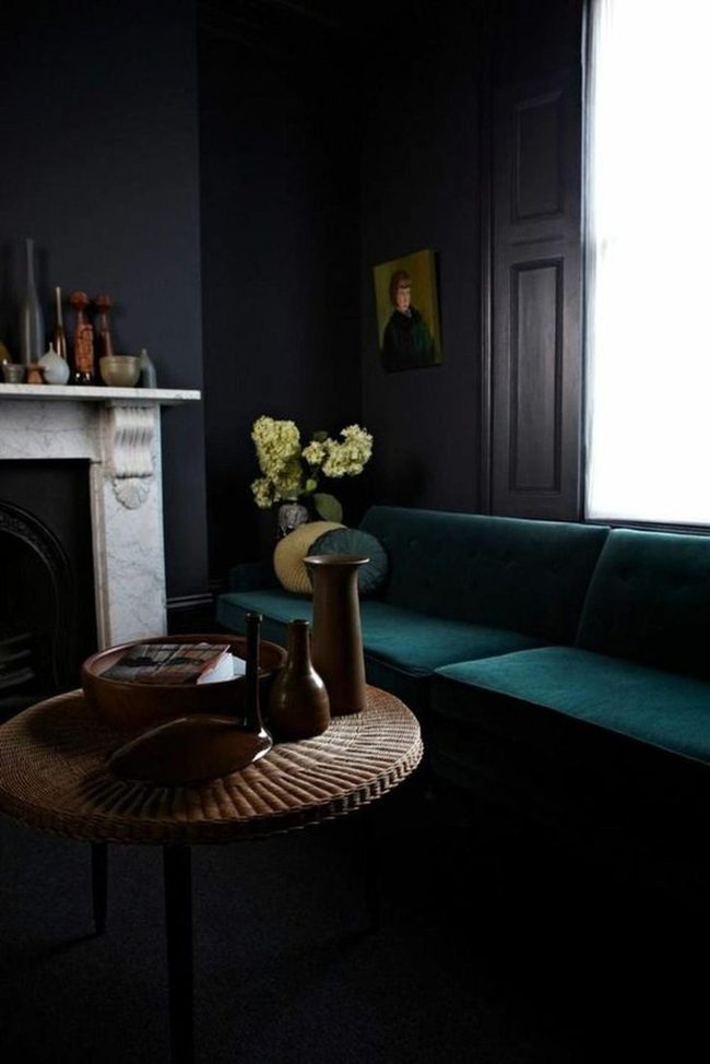 Black Walls, White Marble Fireplace