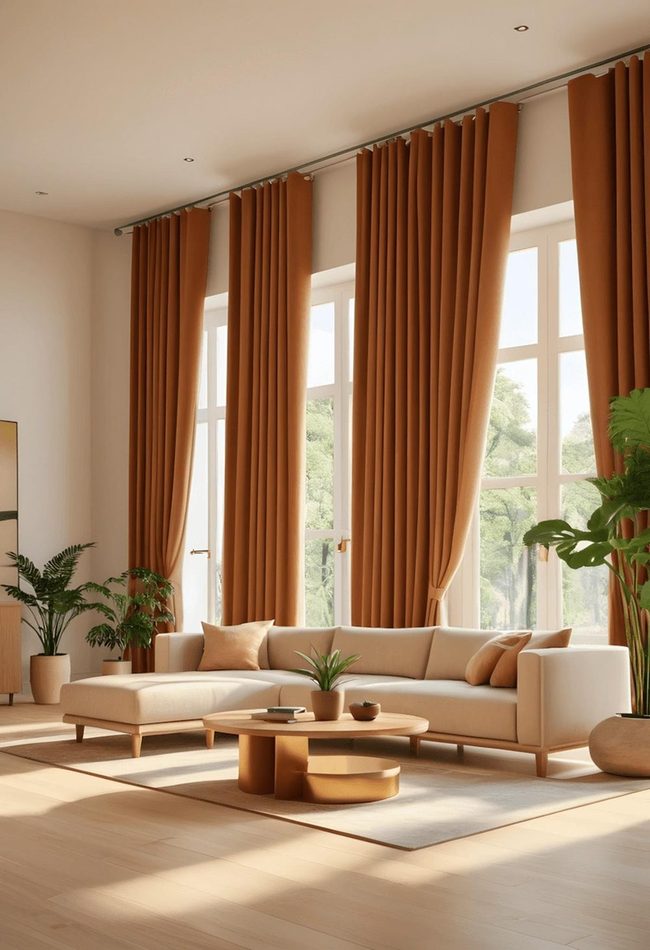 Burnt Orange Floor-To-Ceiling Curtains