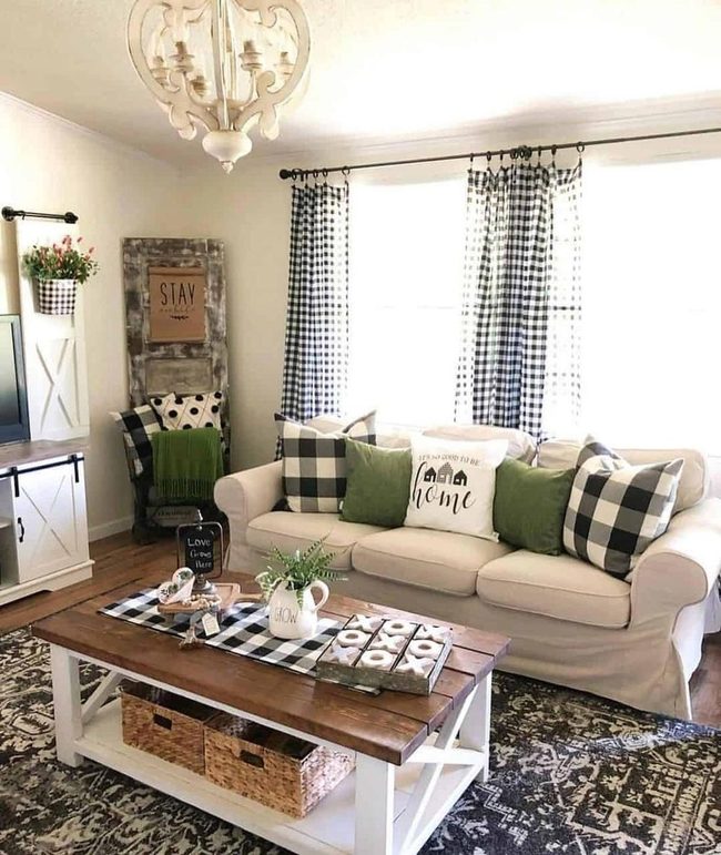 Emerald And Plaid Living Room