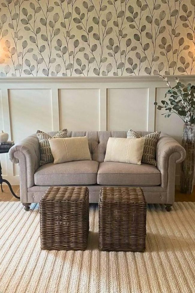 Taupe Chesterfield With Eucalyptus Branches