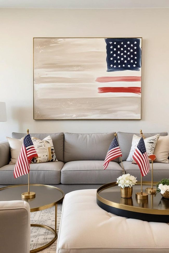 Muted Flags Above Gray Sofa