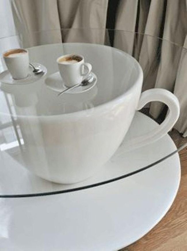 Giant White Cup Glass Table